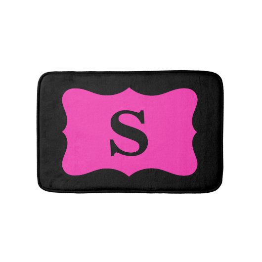 Black Hot Fuchsia Pink Monogram Initiaal Home Badmat (Voorkant)
