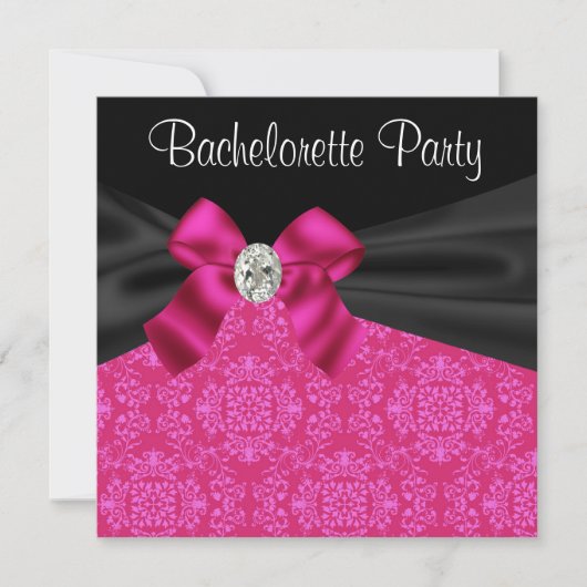 Black Hot Pink Bachelorette Party Uitnodigingen (Voorkant)