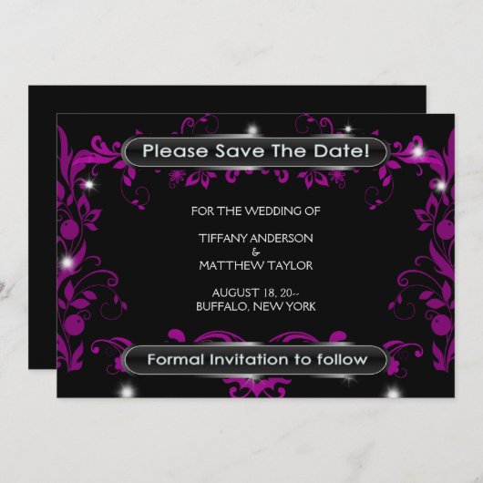Black Hot Pink Bewaar de datum Save The Date (Voorkant / Achterkant)