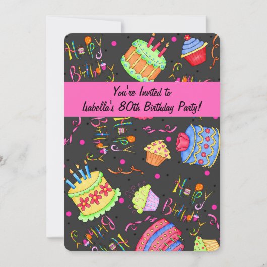 Black Hot Pink Cake 70th Birthday Kaart (Voorkant)