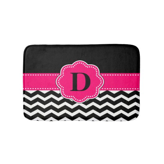 Black Hot Pink Chevron Rug Badmat (Voorkant)