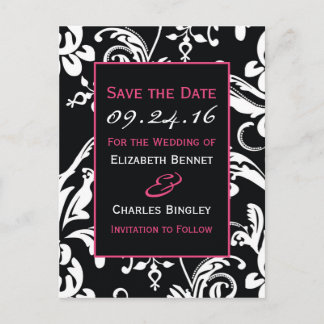 Black & Hot Pink Contemporary Custom Save the Date Aankondigingskaart