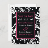 Black & Hot Pink Contemporary Custom Save the Date Aankondigingskaart (Voorkant / Achterkant)