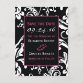 Black & Hot Pink Contemporary Custom Save the Date Aankondigingskaart (Voorkant)