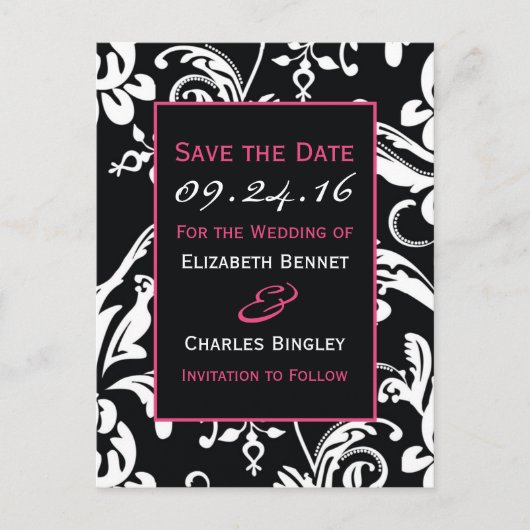 Black & Hot Pink Contemporary Custom Save the Date Aankondigingskaart (Voorkant)