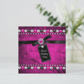 Black Hot Pink Girls Verjaardagsfeestje Kaart (Staand voorkant)