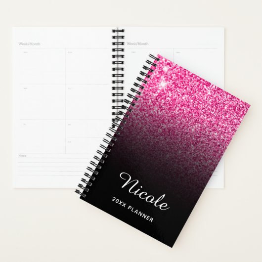 Black Hot Pink Glitter Ombre Persoonlijk Planner (Display)