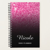 Black Hot Pink Glitter Ombre Persoonlijk Planner (Voorkant)