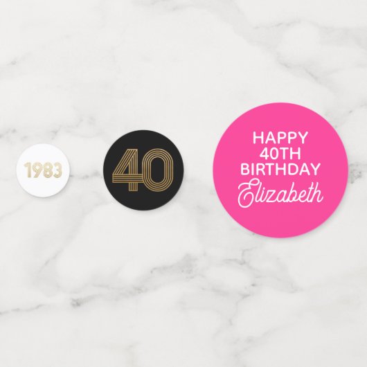 Black Hot Pink Gold 40th Birthday Table Confetti (Achterkanten)
