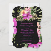 Black Hot Pink Hibiscus Tropical Florence Party Kaart (Voorkant)