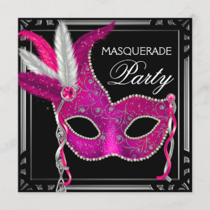 Black Hot Pink Masquerade Party Kaart