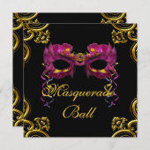 Black Hot Pink Masquerade Party Uitnodigingen (Voorkant / Achterkant)