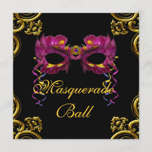 Black Hot Pink Masquerade Party Uitnodigingen