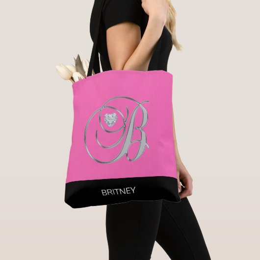 Black HOT PINK Monogramed Letter Initiaal B Tote Bag (Dichtbij)