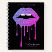Black Hot Pink Purple Dripping Glitter Lips Makeup Notitieboek (Voorkant)