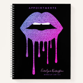 Black Hot Pink Purple Dripping Glitter Lips Makeup Notitieboek