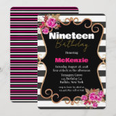 Black Hot Pink Rozen Girl 19th Birthday Party Kaart (Voorkant / Achterkant)