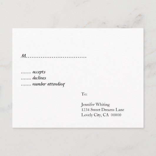 Black & Hot Pink RSVP Wedding Response Briefkaart (Achterkant)