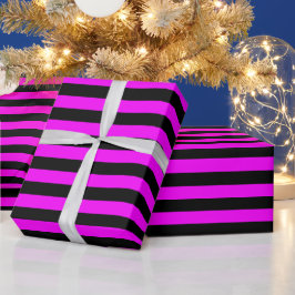 Black Hot Pink Stripe Patroon Cadeaupapier