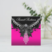 Black Hot Pink Sweet Zestien Verjaardagsfeest Kaart (Staand voorkant)