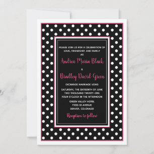 Black Hot Pink White Polka Dot Weddenschap Kaart