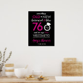 Black Hot Pink White Silver Bridal Weduwen Shower Poster (Keuken)