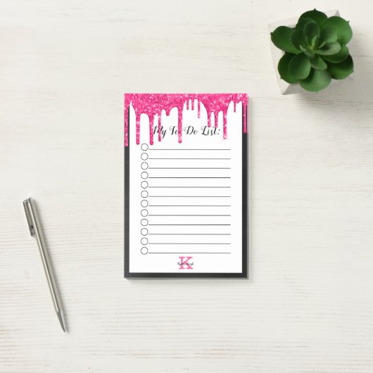 Black Hot-Roze glitter maakt een monogram-naar-do- Post-it® Notes (Kantoor)