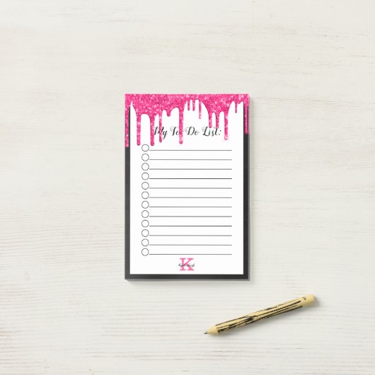 Black Hot-Roze glitter maakt een monogram-naar-do- Post-it® Notes (Op bureau)