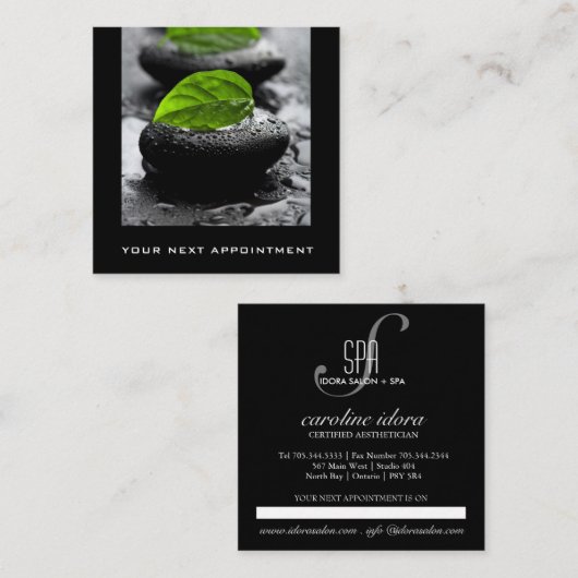 Black Hot Stones verlaten Massage Appointards Afsprakenkaartje (Voorkant / Achterkant)
