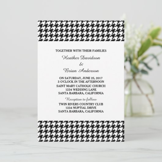 Black Houndstooth bruiloft uitnodigen Kaart (Staand voorkant)