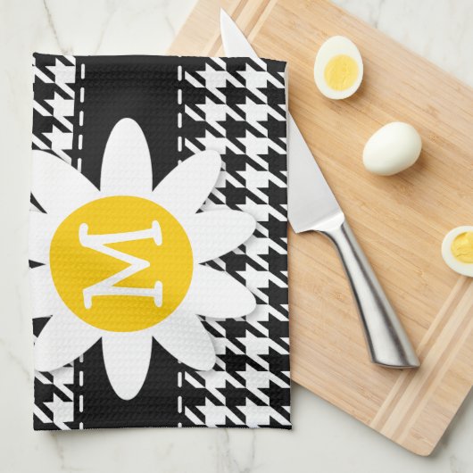Black Houndstooth; Daisy Theedoek (Quarter Fold)