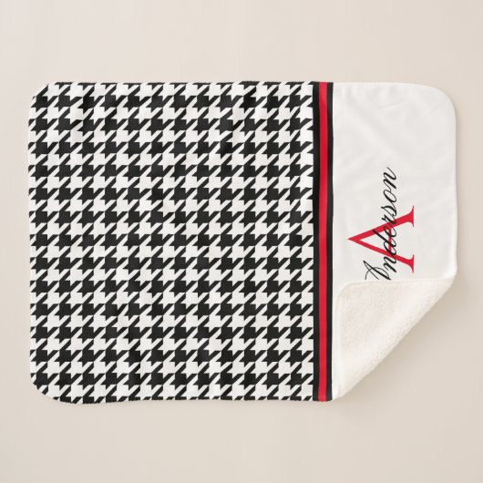 Black Houndstooth gepersonaliseerd Sherpa Deken (Voorkant (horizontaal))