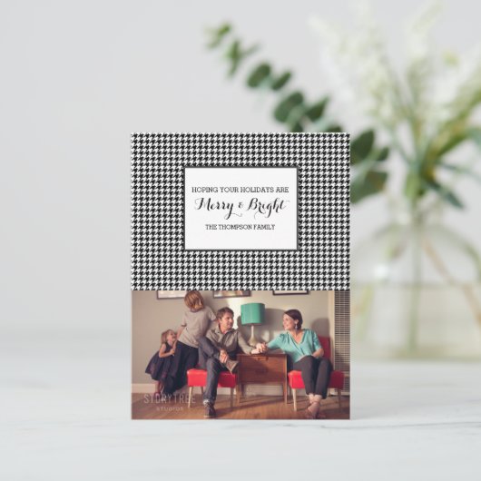 Black Houndstooth Holiday Photo Postcard Feestdagenkaart (Staand voorkant)