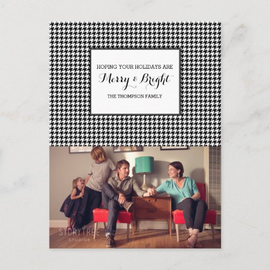 Black Houndstooth Holiday Photo Postcard Feestdagenkaart (Voorkant)