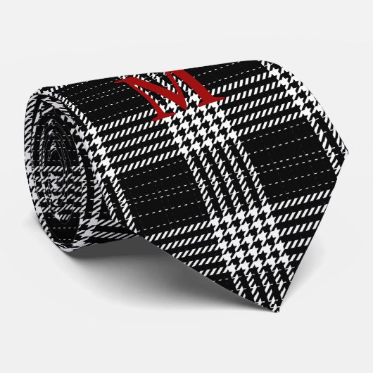 Black Houndstooth Monogrammed Stropdas (Opgerold)
