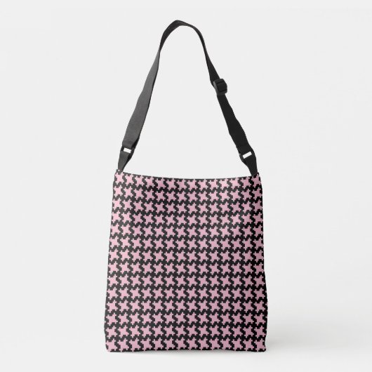 Black Houndstooth Pattern op roze dames Crossbody Tas (Achterkant)