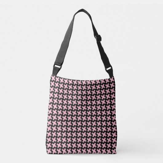 Black Houndstooth Pattern op roze dames Crossbody Tas (Voorkant)
