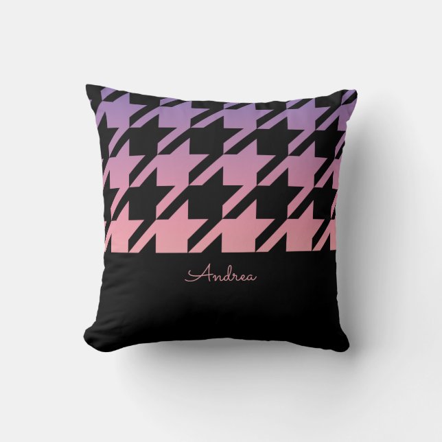 Black Houndstooth Pattern Pink Paars Ombre Kussen (Voorkant)