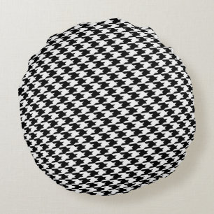 Black Houndstooth Pattern Round Pillow Rond Kussen
