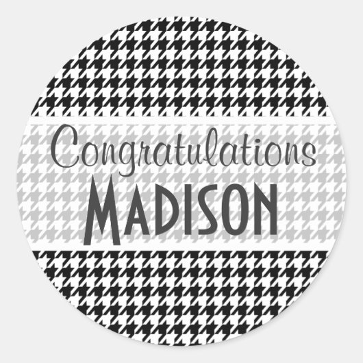 Black Houndstooth Ronde Sticker (Voorkant)