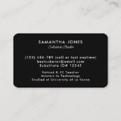 Black Houndstooth Substitute Teacher Contact Info Visitekaartje (Achterkant)