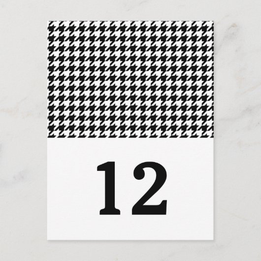 Black Houndstooth Table Number Briefkaart (Voorkant)