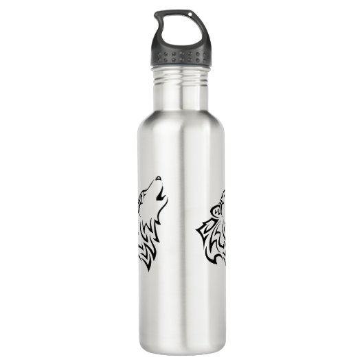 Black Howling Wolf Tribal Vector voegt naam toe Waterfles (Achterkant)