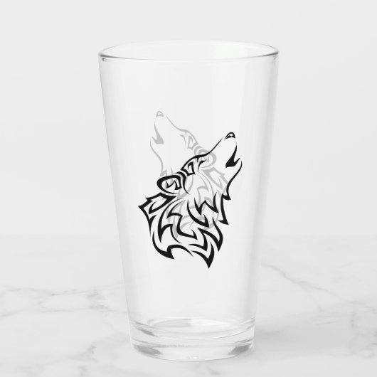 Black Howling Wolf Vector Tribal Glas (Achterkant)