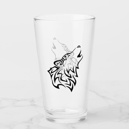 Black Howling Wolf Vector Tribal Glas (Voorkant)