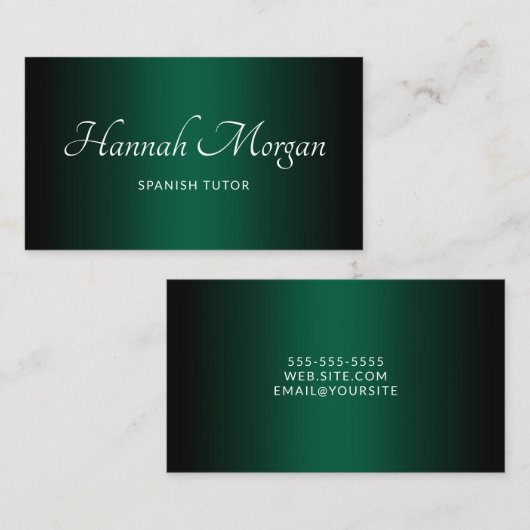 Black Hunter Green Ombre Elegant Script Visitekaartje (Voorkant / Achterkant)