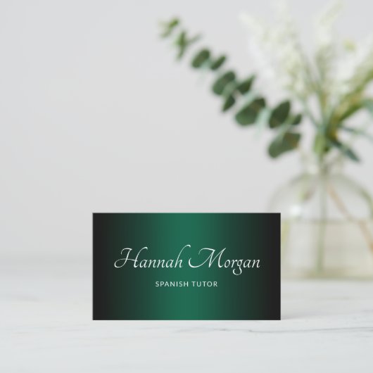 Black Hunter Green Ombre Elegant Script Visitekaartje (Staand voorkant)