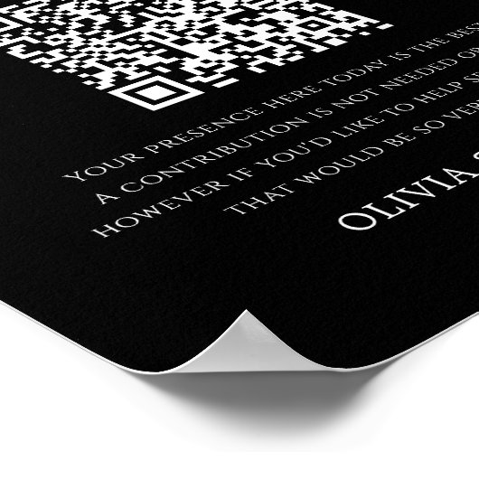 Black | Huwelijksreis Fonds QR Code Trouwbord Poster (Hoek)