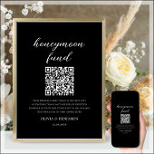 Black | Huwelijksreis Fonds QR Code Trouwbord Poster