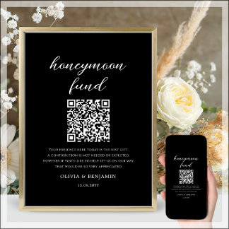 Black | Huwelijksreis Fonds QR Code Trouwbord Poster